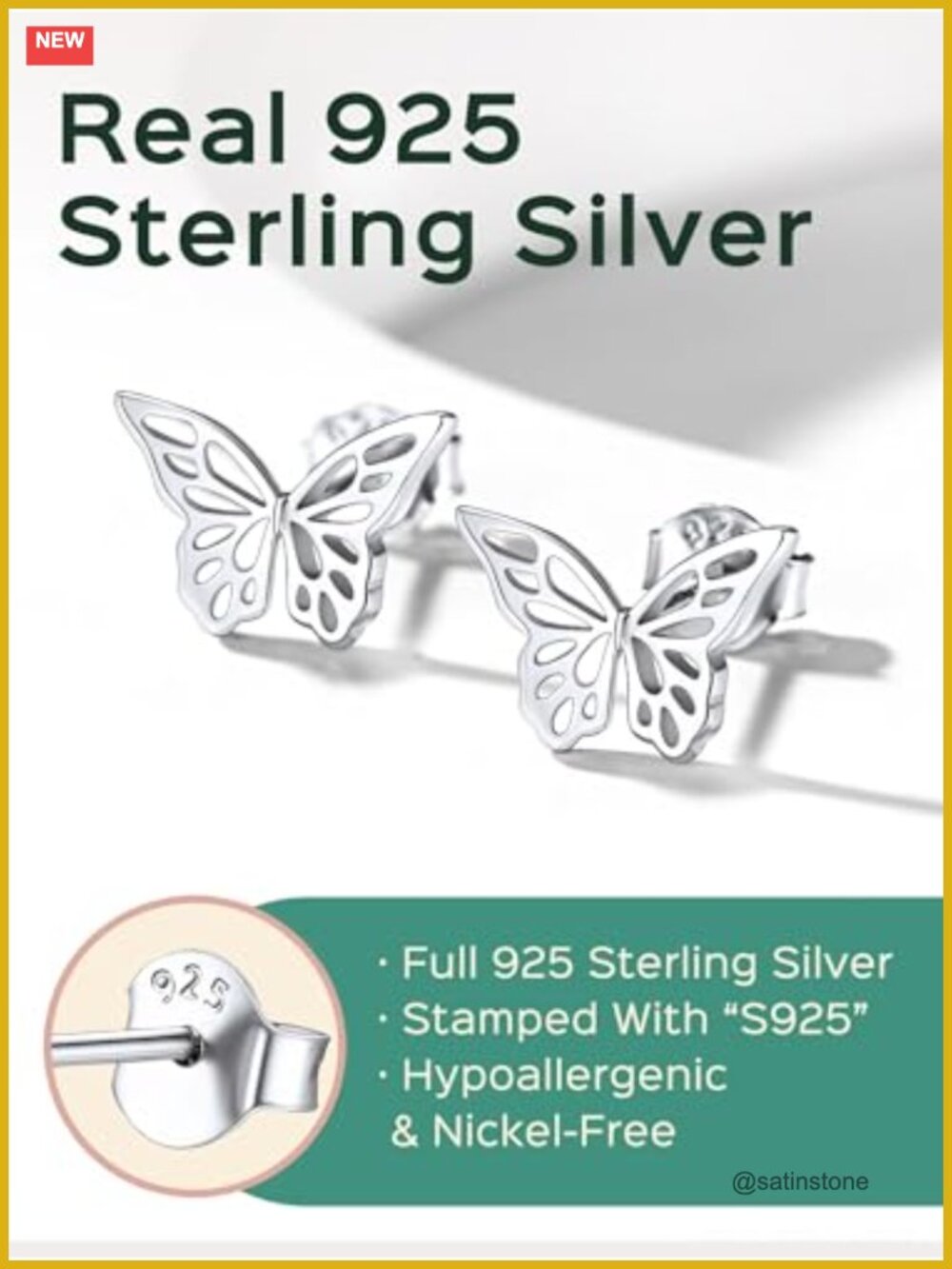 925 Sterling Silver Stud Earrings Hypoallergenic Dainty Heart Star Moon - Picture 4 of 7